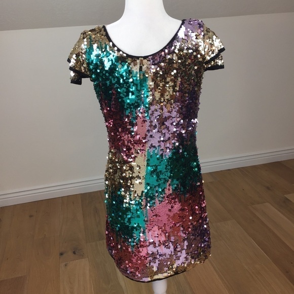 NEW Verty Multi Sequin Stretchy Mini Dress - Picture 5 of 8